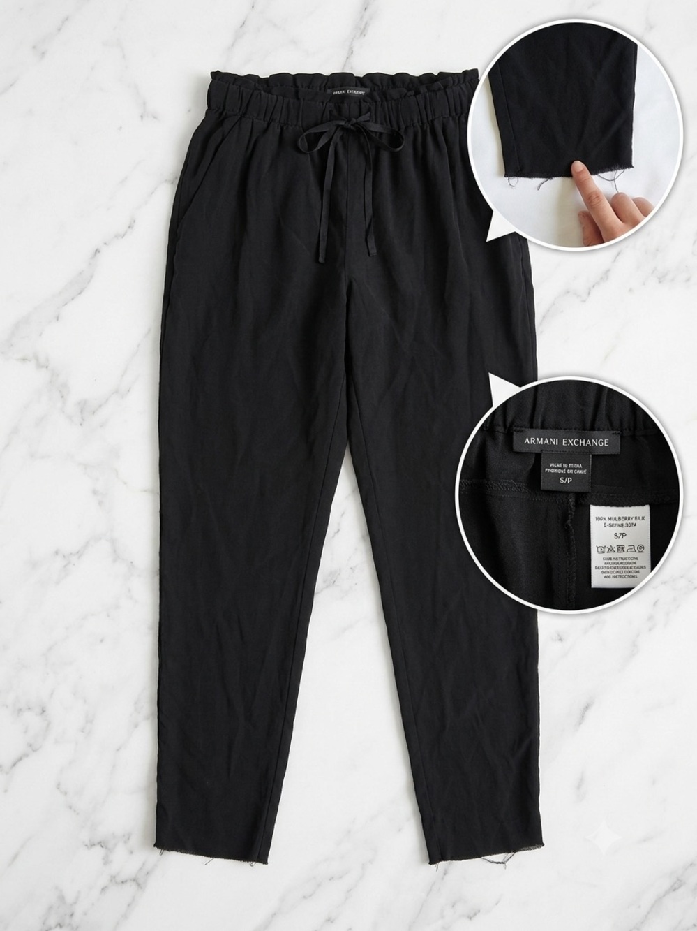 Armani Exchange - 100% Mulberry Silk Tapered Pants - Size Small - Black